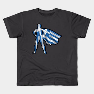 Greek Hero Wearing Cape of Greece Flag Hope and Peace Kids T-Shirt